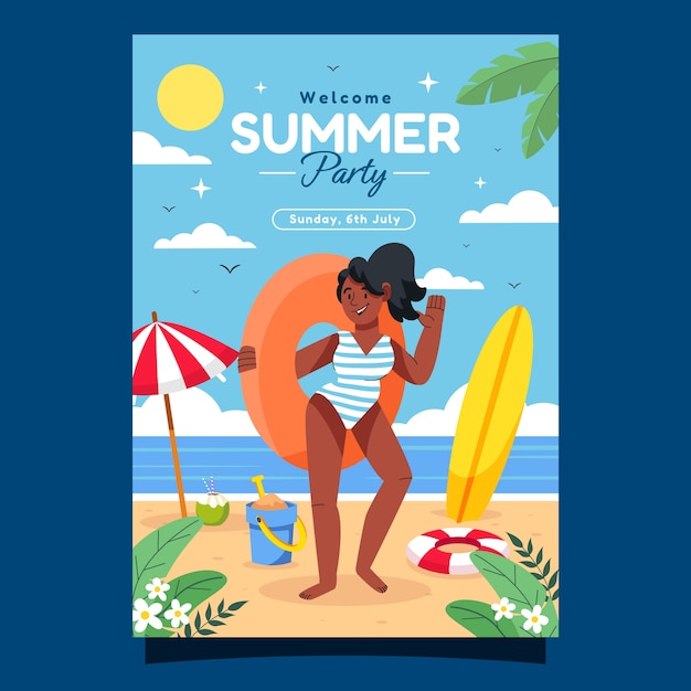 Summer Season Flat Party Poster Template – Free Download