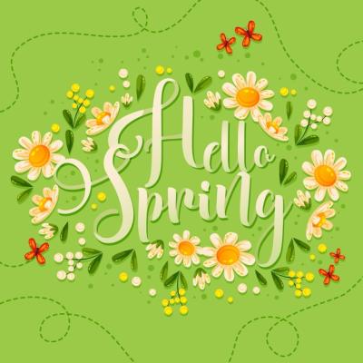 Hello Spring Lettering with Beautiful Flowers – Free Download