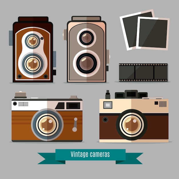 Flat Design Retro Cameras and Accessories – Free Download