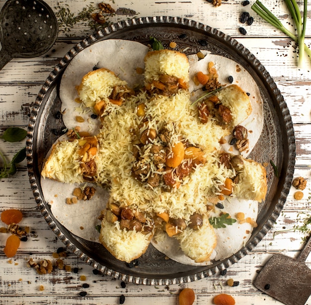 Shah Pilaf: Traditional Azerbaijani Rice Dish with Dried Fruits in Crusty Flatbread – Free to Download