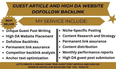 I Will Write and Publish a Unique Guest Post Article on a High DA Website with Dofollow Backlink