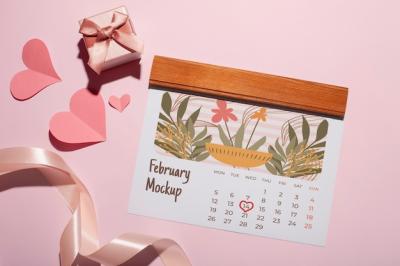 Valentine’s Day Calendar Mockup with Gift Box – Free to Download