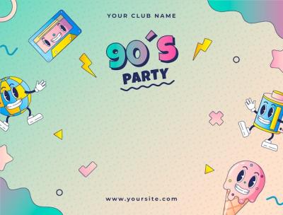 Gradient Cartoon 90s Party Photocall Template – Free Download