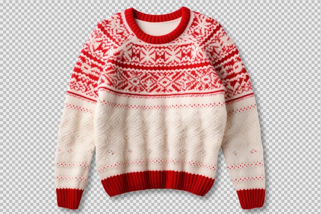 Red and White Knitted Christmas Jumper on Transparent Background – Free Download