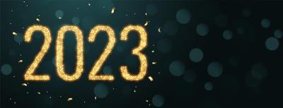 Golden Sparkle 2023 Text on New Year Banner with Bokeh Effect – Free Download