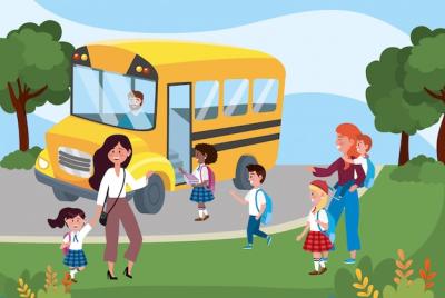 School Bus with Mothers and Their Children – Free Download