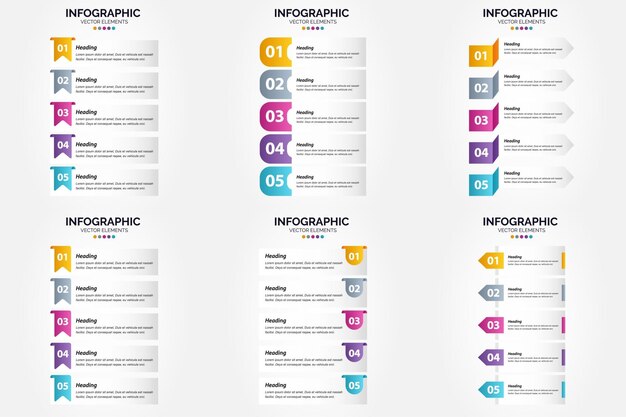 5 Steps Infographics Vector Illustration – Flat Design Set for Advertising Brochure and Magazine – Free Download