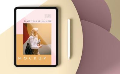 Tablet Screen Mock-Up: Top View Arrangement for Free Download