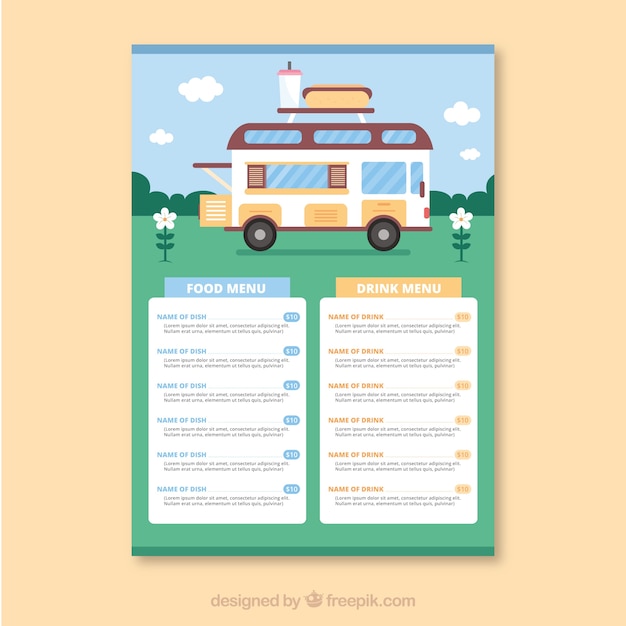 Flat Design Food Truck Menu Template – Free Download