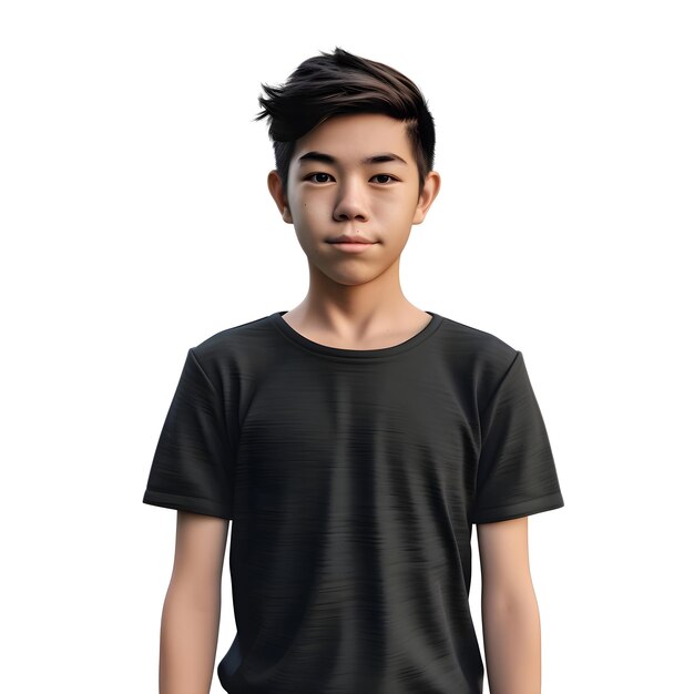 Young Asian Man in Black T-Shirt on White Background – Free Download