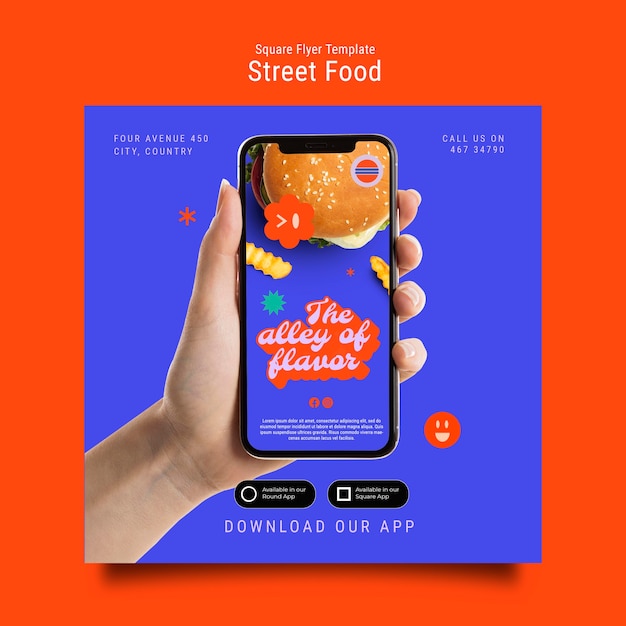 Street Food Fest Square Flyer Template – Free Download