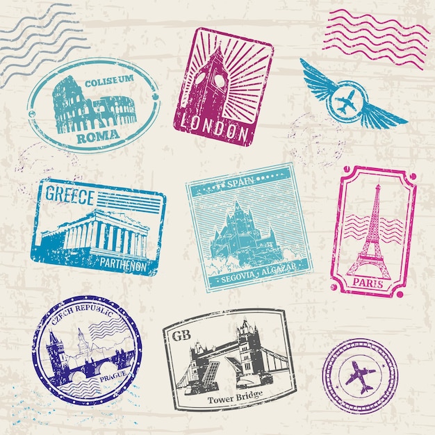 Europe Landmarks Travel Stamps Set â Free Download