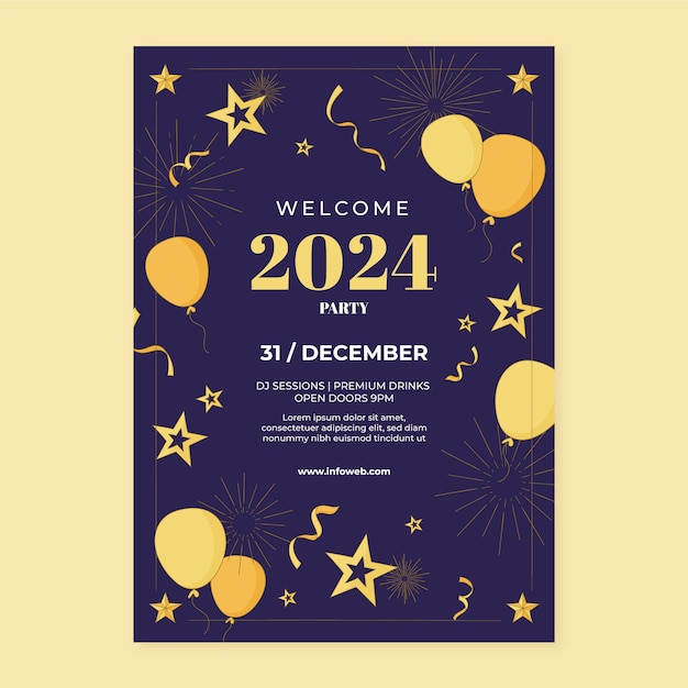 Vertical Hand Drawn Poster Template for New Year 2024 Celebration – Free Download