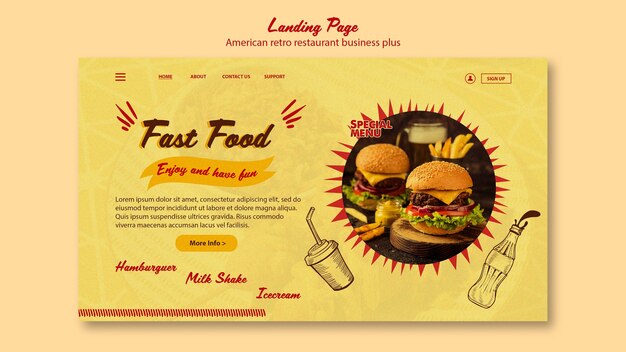 American Retro Restaurant Landing Page Template – Download Free Stock Photo