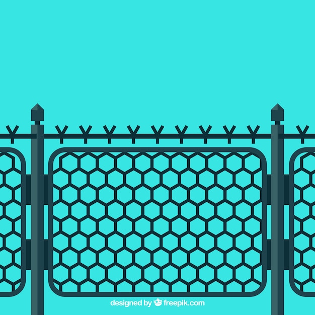 Metal Fence with Barbed Wire on Blue Background – Free Download