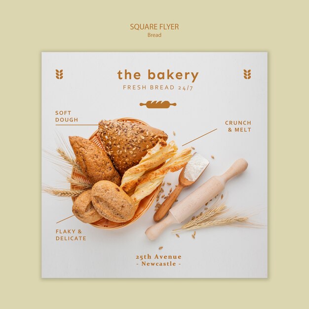 Square Flyer Template for Always Fresh Bread – Free Download