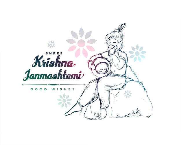 Hand Drawn Style Vector of Shree Krishna Janmashtami Festival Greeting – Free Download