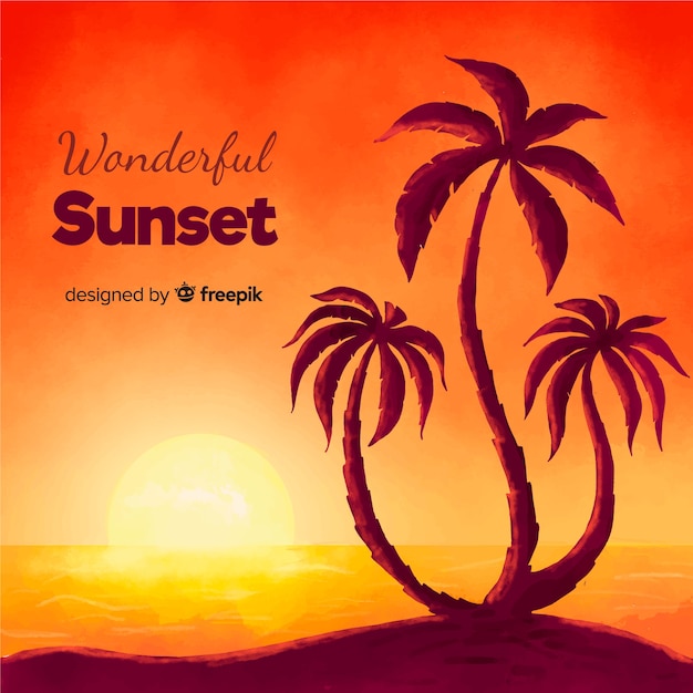 Beach Sunset with Palm Silhouettes – Free Download