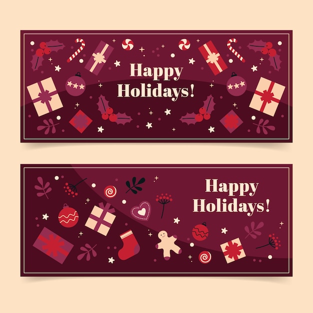 Happy Holidays Horizontal Banners Set – Free Download