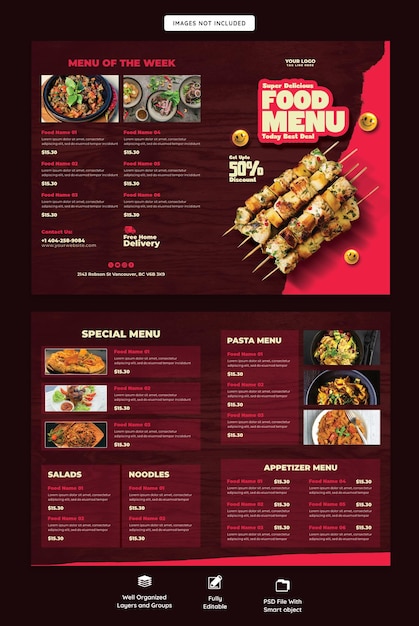 Food Menu and Restaurant Bifold Brochure Template – Free Download