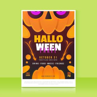 Halloween Party Poster in Flat Design – Free Download