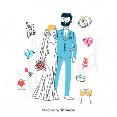 Hand Drawn Wedding Couple with Elements – Free Stock Photo, Download for Free