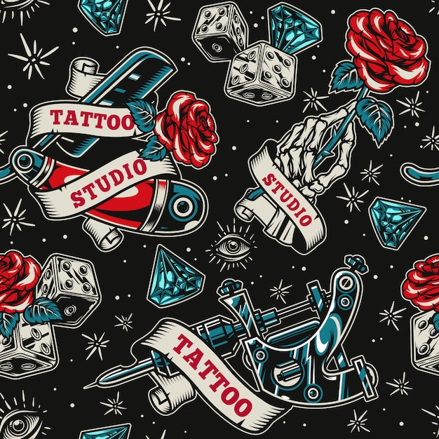 Seamless Vintage Tattoo Salon Pattern – Free Download