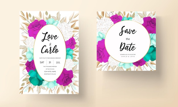 Beautiful Floral Wedding Invitation Template Set – Free Download