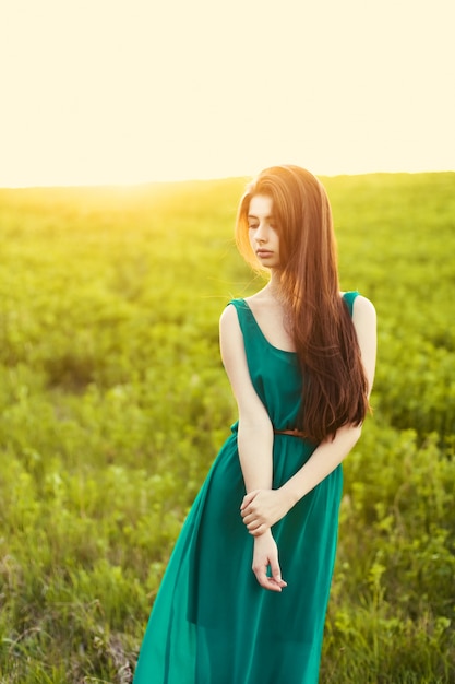 Lonely Girl on the Meadow at Sunset – Free Stock Photo for Download