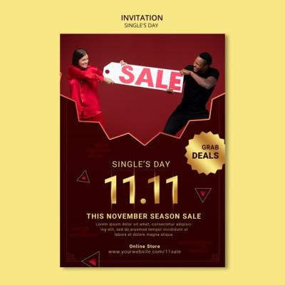 Singles Day 11.11 Sales Invitation Template – Free Download