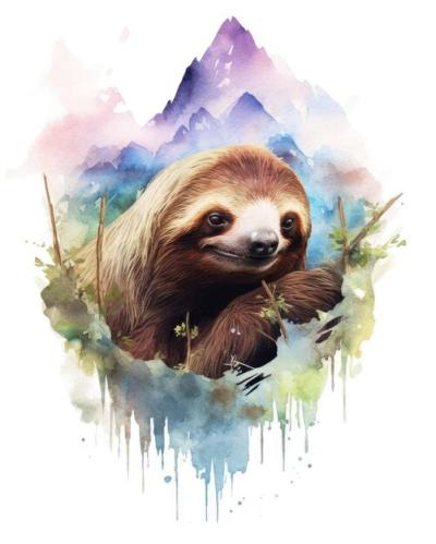 Sloth Double Exposure Featuring Nature and Watercolor Art – Free Download