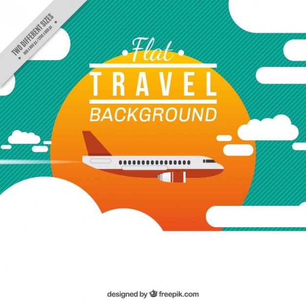 Flat Design Trip Background Featuring an Airplane – Free Download