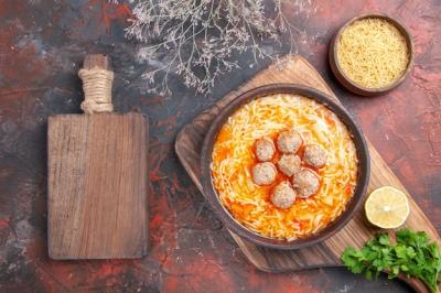 Tasty Meatballs Soup with Noodles and Greens – Free Stock Photo for Download