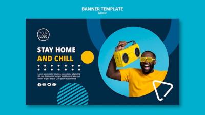 Horizontal Banner Template for Enjoying Music During Quarantine – Free Download