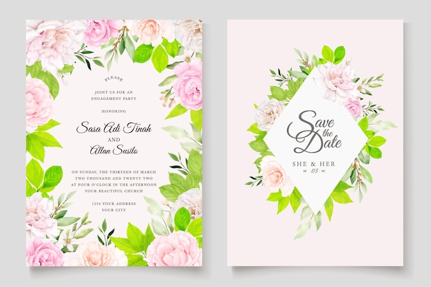 Wedding Invitation Card Design Featuring Roses and Floral Leaves – Free Download