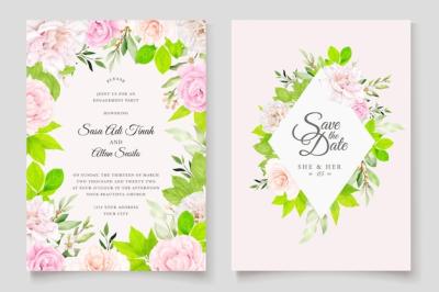 Wedding Invitation Card Design Featuring Roses and Floral Leaves – Free Download