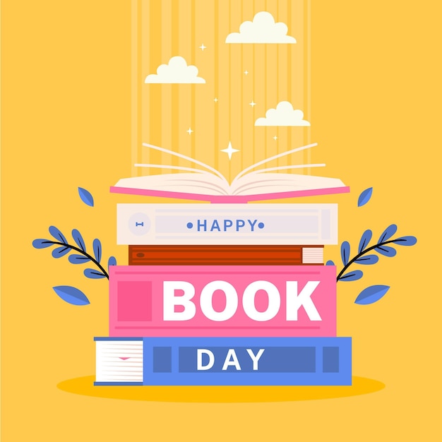 World Book Day Illustration Featuring a Stack of Books – Free Download