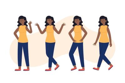 Organic Flat Black Girl Illustration in Various Poses – Free Download