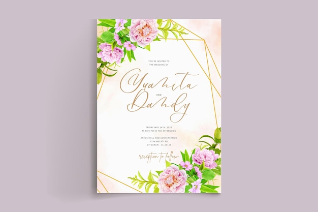 Beautiful Pink and Green Watercolor Floral Wedding Card – Free Download