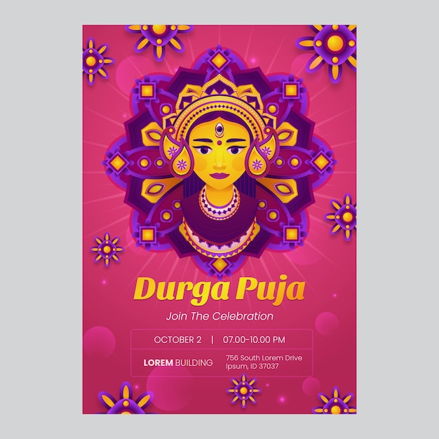 Vertical Flyer Template for Gradient Durga Puja – Free to Download