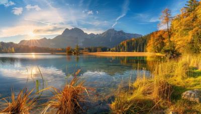 Captivating Autumn Sunset Over Hintersee Lake – Free Download