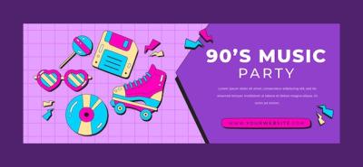 Flat 90s Party Social Media Cover Template – Free Download