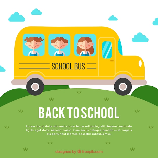 Flat Design of Children Going to School by Bus – Free Download