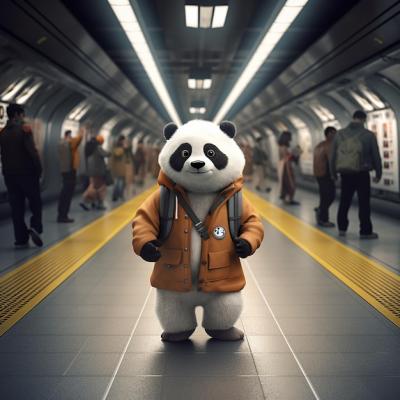 Anthropomorphic Panda in Stylish Overalls on Subway Lines – Free Download