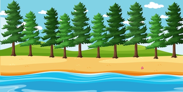 Blank Landscape Beach Scene Surrounded by Pines – Free to Download