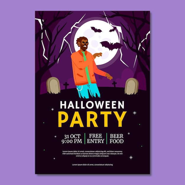 Hand Drawn Flat Halloween Party Vertical Poster Template – Free Download