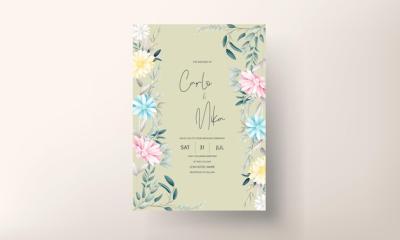 Hand Drawn Spring Flowers and Leaves Wedding Invitation – Free Download