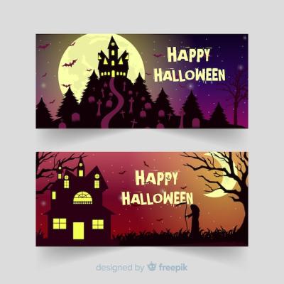 Terrific Halloween Banners with Flat Design – Free Download