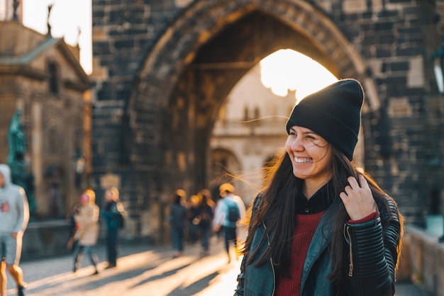 Beautiful Woman Portrait at Charles Bridge in Prague – Free Download