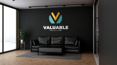 Realistic Company Logo Mockup in a Modern Office Lobby Waiting Room with Wooden Floor – Free Download